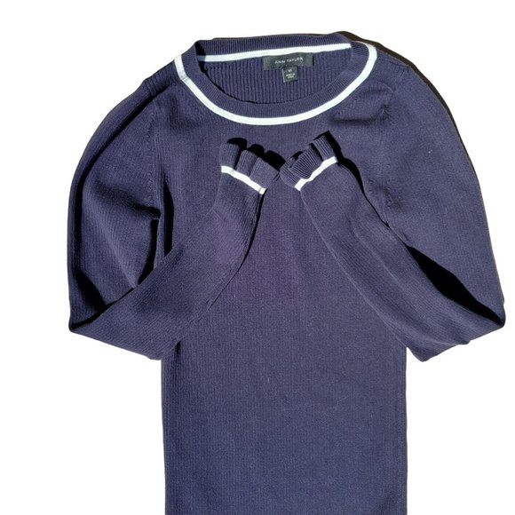 Ann Taylor Women Blue Long Poet Sleeve Knit Top Chic Around Neck Size X Small - Picture 7 of 10